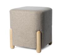 Pouf cube gris. Siège rembourré. Pouf pour le salon avec pieds en bois. Dimensions : 34 x 34 x 38 cm