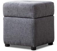 Pouf cube ottoman avec repose-pieds en tissu de lin et pieds en bois, idéal pour le salon ou la chambre à coucher, marron clair