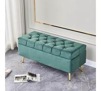 Pouf Cube Rangement Moderne Souple Rembourré Capitonné avec Repose-Pieds Pouvant Servir Banc Chaussures Coffre D'entrée Tabouret Maquillage Etc(Dark Green,80x40x45cm)