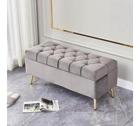 Pouf Cube Rangement Moderne Souple Rembourré Capitonné avec Repose-Pieds Pouvant Servir Banc Chaussures Coffre D'entrée Tabouret Maquillage Etc(Grey,80x40x45cm)