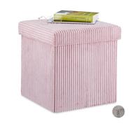 Pouf cube Relaxdays, pliable, avec rangement, velours côtelé, avec couvercle, 38 x 38 x 38 cm, rose