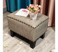 Pouf cube rembourré en cuir avec base carrée en bois massif, petit banc pour salon, table basse, repose-pieds, pouf 35,6 x 25,4 x 30,5 cm