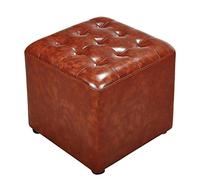 Pouf cube rembourré en cuir marron avec repose-pieds en bois massif et petit banc pour salon élégant alternative 40 x 40 x 35 cm