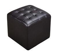 Pouf Cube rembourré en Cuir, Pouf Repose-Pieds carré en Bois Massif, Table Basse de Salon, Petit Banc, Noir 40x40x35cm (16x16x14inch)
