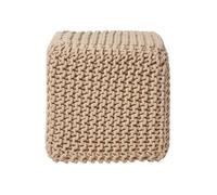 HOMESCAPES Pouf carré tressé en Tricot, Pouf Cube Coloris Beige, 35x35x35 cm