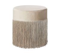 Pouf de Forme Cylindrique fabriqué en Velours Beige avec Frange Décorative pour Salon ou Chambre Glamour et Moderne Beliani