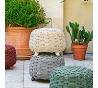 Pouf de jardin rond OBBAE Beige lin 48,5 x 38 cm - Aluminium traité époxy, Polyester, Texaline Hespéride