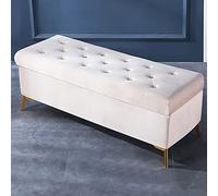 Pouf de luxe en velours avec boutons en cristal, décoration moderne en fausse fourrure pour salon, blanc crème, repose-pieds d'entrée, 80 x 42 x 45 cm, solution de rangement élégante