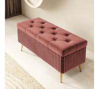 Pouf de rangement 2 en 1 avec repose-pieds rembourré en mousse hautement élastique, repose-pieds élégant avec 4 pieds en métal, grand pouf de rangement pour extrémité de lit, taille 660 x 40 x 45 cm