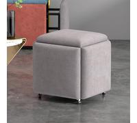 Pouf de rangement 5 en 1 cube avec roulettes pivotantes - Siège transformable polyvalent pour salon, chambre à coucher, bureau - Tissu technique gris clair 45 cm