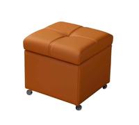 Pouf de rangement à roulettes en cuir avec couvercle, petit banc à chaussures pour entrée, repose-pieds rembourré avec rangement, beige et gris, 32 cm