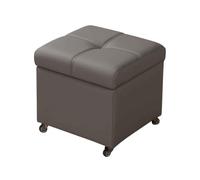Pouf de rangement à roulettes en cuir avec couvercle - Petit hocker à chaussures pour entrée - Repose-pieds rembourré avec rangement - Banc de canapé moderne de 32 cm - Beige Gris