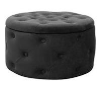 AKORD | Pouf en Velours ALIA | Tabouret de Pied | Rangement pour Petits Objets | Moderne | Velours Rembourré | Pouf déco piqué | pour Le Salon & la Chambre | Noir