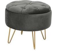 Pouf de Rangement avec Couvercle matelassé AKORD CARO velour colour Gris Graphite hauteur 33 cm Gris graphite