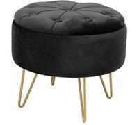 AKORD | Pouf en Velours Caro | Tabouret de Pied | Rangement pour Petits Objets | Moderne | Velours Rembourré | Pouf déco piqué | Pieds en métal | pour Le Salon & la Chambre | Noir