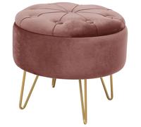 Pouf de Rangement avec Couvercle matelassé AKORD CARO velour colour Rose hauteur 33 cm
