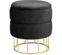 AKORD | Pouf en Velours Elza | Tabouret de Pied | Rangement pour Petits Objets | Moderne | Velours Rembourré | Pouf Déco | Fond Métallique | pour Le Salon & la Chambre | Noir