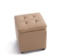 Pouf de rangement carré en similicuir avec couvercle à charnière - Grand repose-pieds carré - Marron