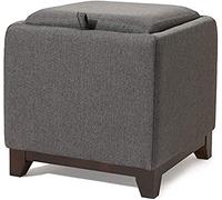 Pouf de rangement carré en tissu avec plateau supérieur rembourré - Tabouret repose-pieds avec selle et rangement en bois massif