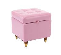 Pouf de rangement carré en velours avec pieds en chêne - Repose-pieds créatif de 40,6 cm - Tabouret cube rembourré pour salon et chambre à coucher - Décoration élégante