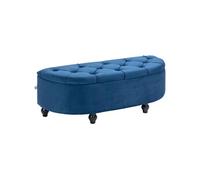 HomCom Pouf de rangement Coffre capitonné demi-cercle – Velours bleu, pieds bois hévéa noirs