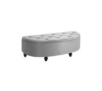 HomCom - Banc de rangement coffre capitonné demi-cercle velours, pieds en hévéa, Gris, 120x46x42 cm