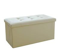 Pouf de rangement cube capitonné, repose-pieds pliable en cuir et tissu 76 x 38 x 38 cm