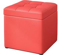 Pouf de rangement cube en cuir et tissu - Repose-pieds carrés - Design à clapet - Petit pouf pour salon et chambre à coucher