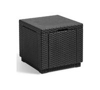Table Cube Graphite - Imitation Rotin Tressé Avec Rangement - Allibert By Keter- Cubecushiongraph Gris