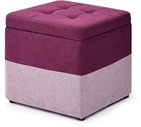 Pouf de rangement cube violet - Coffre à jouets en tissu rembourré avec couvercle à charnière - Repose-pieds polyvalent et coffre peu encombrant pour décoration d'intérieur - 40 x 40 x 40 cm