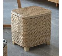 Pouf de rangement en jonc de mer - Repose-pieds en bois de style japonais - Banc à chaussures polyvalent pour le salon et la chambre à coucher - Dimensions : 36 x 30 x 36 cm