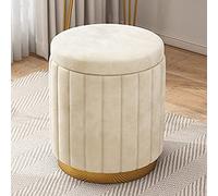 Pouf de Rangement en Velours avec Base dorée, Repose-Pieds de Grande capacité pour Coiffeuse, Beige, 34 x 34 x 45 cm
