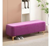 Pouf de rangement en velours pour chambre à coucher, banc d'entrée en bois, repose-pieds carré, siège de rangement élégant pour couloir, pouf décoratif avec compartiment caché, meubles de maison