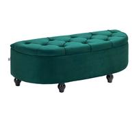 Pouf de Rangement HOMCOM Coffre 2 en 1 - Pouf capitonné Demi-Cercle - Pieds Bois hévéa Noir revêtement Velours vert