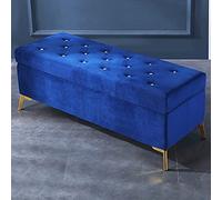 Pouf de rangement luxueux en velours avec boutons en cristal, repose-pieds moderne en fourrure pour salon et entrée, bleu marine, 78,7 x 43,2 x 45,7 cm, décoration élégante d'extrémité de lit.