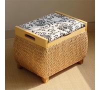 Pouf de rangement moderne en rotin - Tabouret de coiffeuse rembourré avec couvercle - Banc chic pour salon, chambre à coucher, couloir - Beige 40 x 30 x 32 cm