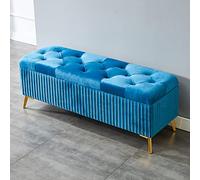 Pouf de rangement moderne en velours bleu, banc rembourré rectangulaire élégant pour salon et chambre à coucher, siège parfait pour bout de lit, design peu encombrant, 78,7 x 38,1 x 45,7 cm