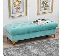 Pouf de rangement moderne en velours de qualité supérieure - Repose-pieds rembourré pour salon, chambre à coucher et couloir - Multifonctionnel - Rangement à chaussures - 60 x 45 x 40 cm - Bleu lac