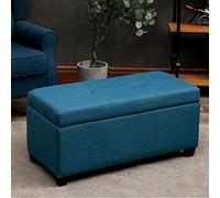 Pouf de rangement moderne lavable en coton et lin avec assise rembourrée en bois massif pour salon et chambre à coucher 60 x 45 x 42 cm