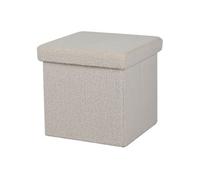 Pouf de rangement pliable aspect peluche "Kube" - Blanc cassé - 37,5 x 37,5 x H 37,5 cm
