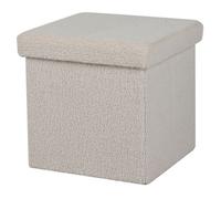 Pouf de rangement pliable aspect peluche ""Kube"" - Blanc cassé - 37,5 x 37,5 x H 37,5 cm