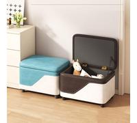 Pouf de rangement pliable avec cadre en bois avec couvercle - Petit repose-pieds pour salon, chambre à coucher et couloir - Pouf élégant