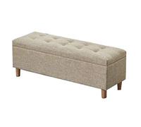 Pouf de rangement pliable beige - Tabouret à langer polyvalent avec couvercle à charnière, pieds en bois massif, tissu de lin, idéal pour chambre à coucher, salon et canapé (taille : 60 cm)