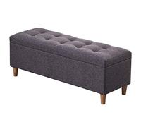 Pouf de rangement pliable en lin gris avec pieds en bois massif - Tabouret à langer polyvalent et grand banc de rangement pour chambre à coucher et salon, siège carré de 100,1 cm, décoration