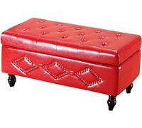 Pouf de rangement pliable, intérieur en cuir synthétique, repose-pieds en bois massif, décoration à rivets, design durable, capacité de charge 150 kg, idéal pour la maison et le bureau