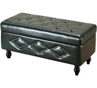 Pouf de rangement pliable, intérieur en cuir synthétique, repose-pieds en bois massif, décoration à rivets, design durable, capacité de charge 150 kg, idéal pour la maison et le bureau