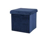 Toilinux - Pouf de rangement pliable Kube en velours - Bleu - Kube Bleu foncé G