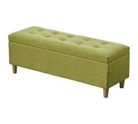 Pouf de rangement pliable polyvalent avec couvercle à charnière - Grand tabouret à langer en tissu de lin et solution de rangement de masse - Pieds en bois massif pour chambre à coucher et salon