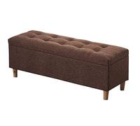 Pouf de rangement pliable polyvalent marron - Couvercle à charnière en tissu de lin et pieds en bois massif - Grand espace de rangement idéal pour changer de chaussures pour chambre à coucher et salon