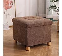 Pouf de rangement polyvalent - Tabouret carré à langer en lin et coton pour salon et chambre à coucher - Gris foncé 30 x 30 x 30 cm et marron 38 x 38 x 38 cm - Décoration d'intérieur élégante